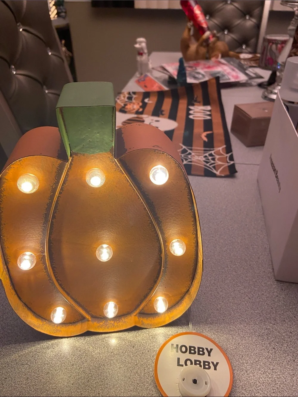 Hobby Lobby Lighted Pumpkin Lantern - Orange and Green
